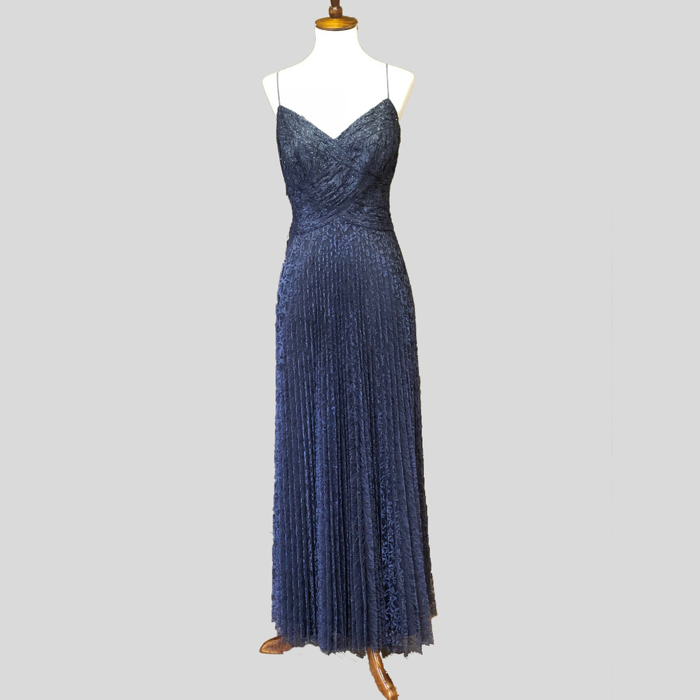 Badgley Mischka Gray Pleated Evening Dress